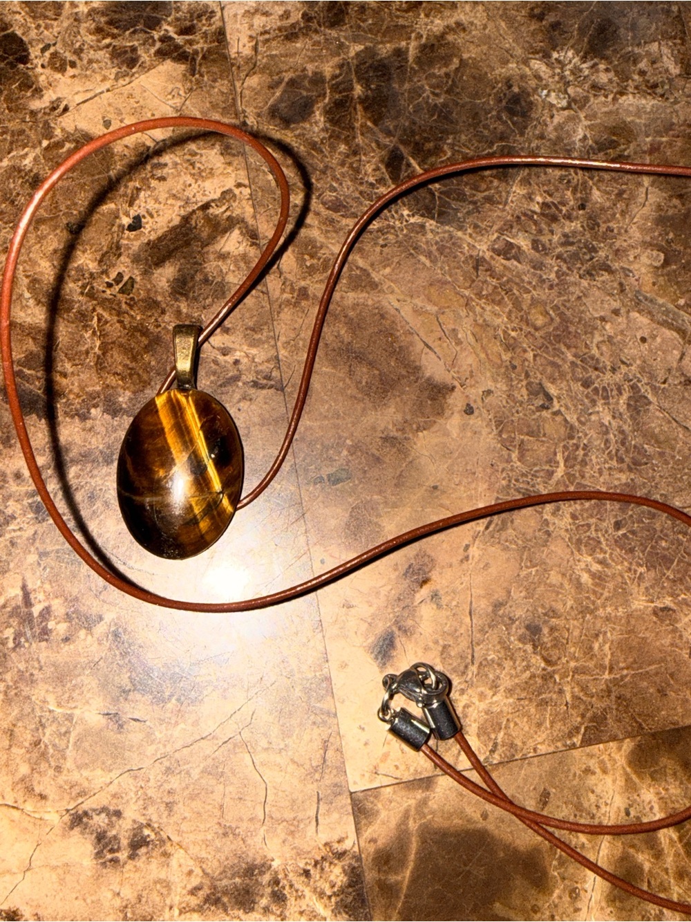Vintage Tiger's Eye Oval Pendant on Brown Cord